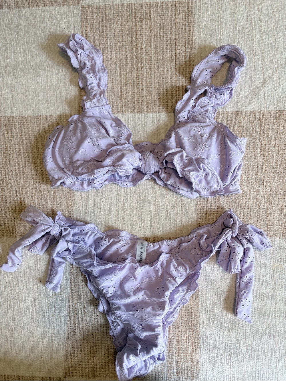 Zaful Lavender Eyelet Tie Bikini Set